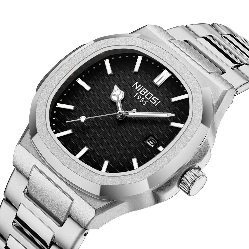 Silver Steel Black Dial Nibosi 2632