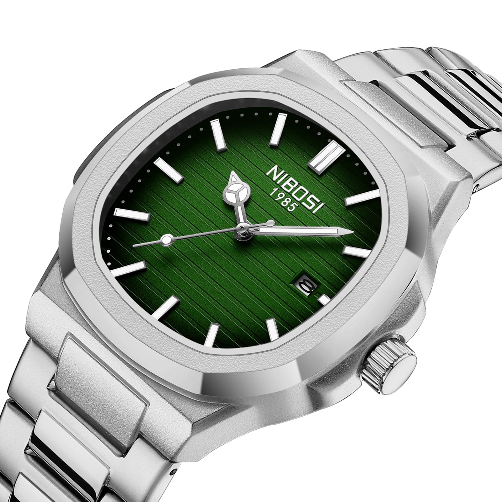 Silver Steel Green Dial Nibosi 2632