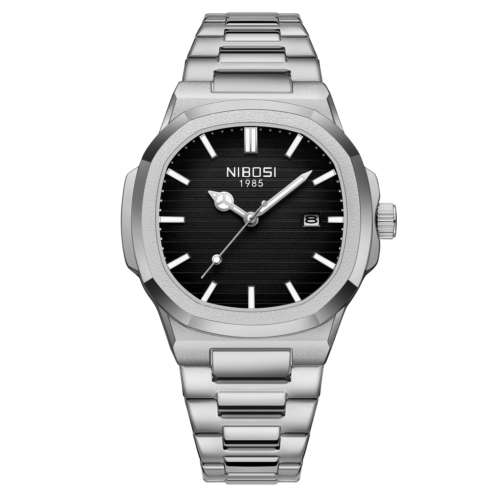 Silver Steel Black Dial Nibosi 2632
