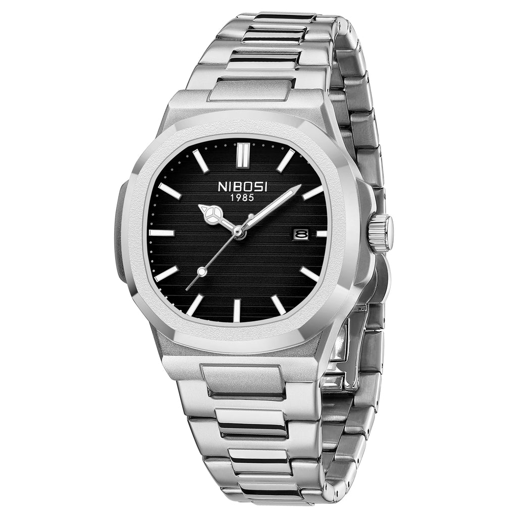 Silver Steel Black Dial Nibosi 2632