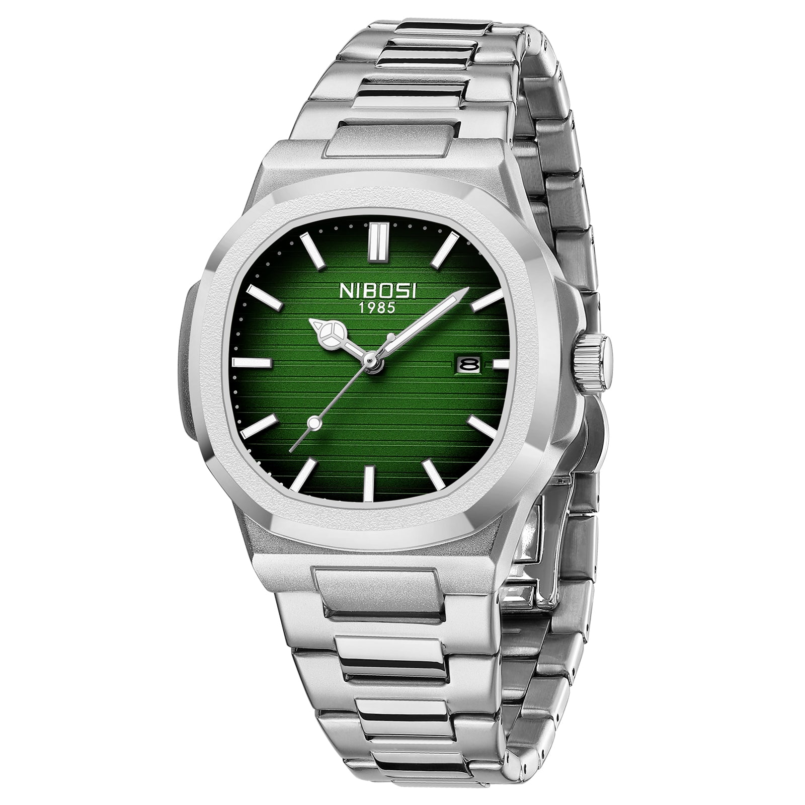Silver Steel Green Dial Nibosi 2632