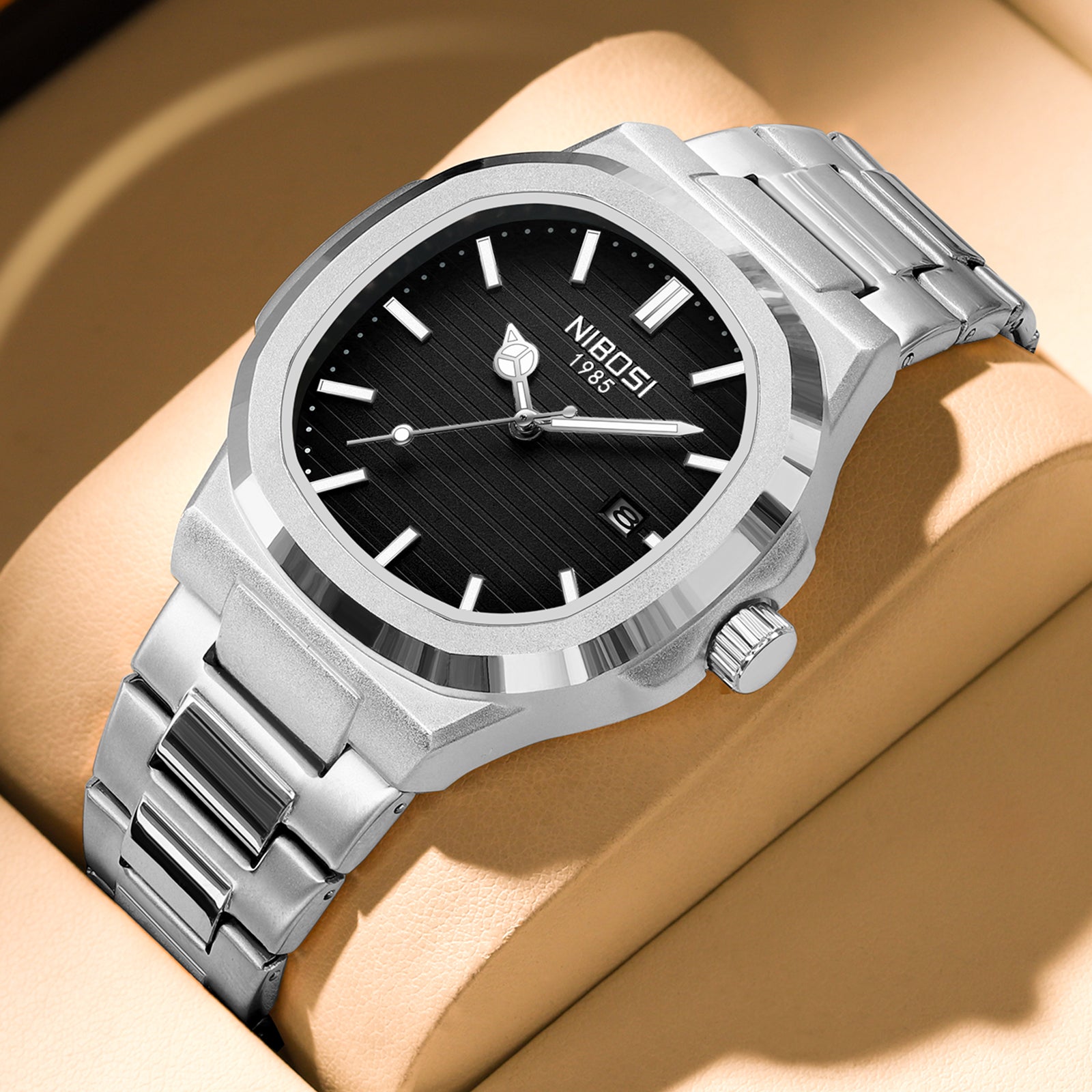 Silver Steel Black Dial Nibosi 2632