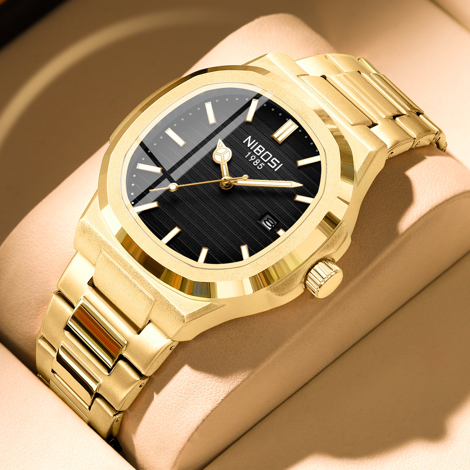 Gold Steel Black Dial Nibosi 2632