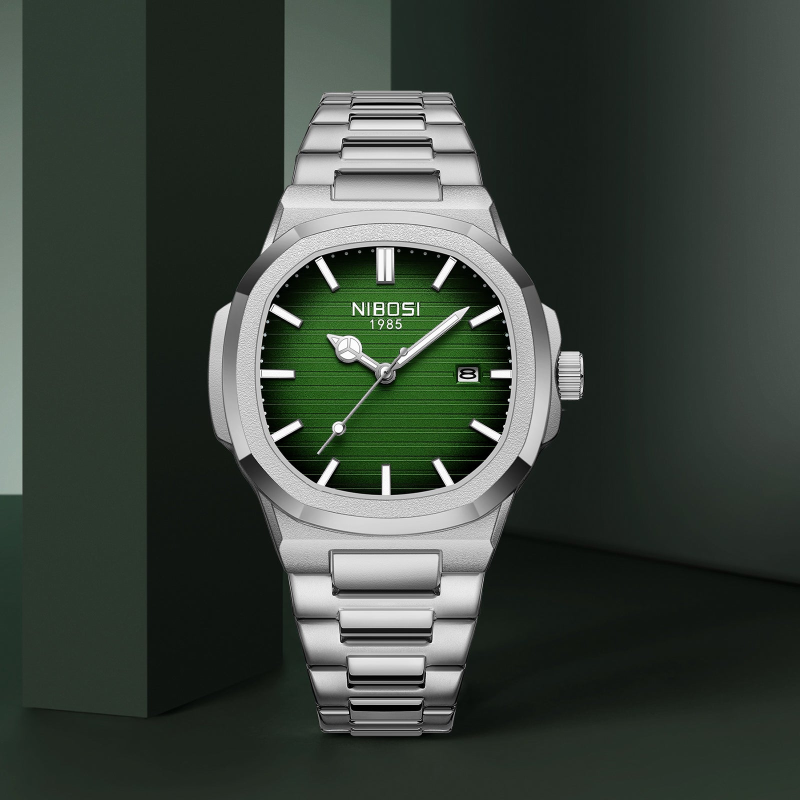 Silver Steel Green Dial Nibosi 2632