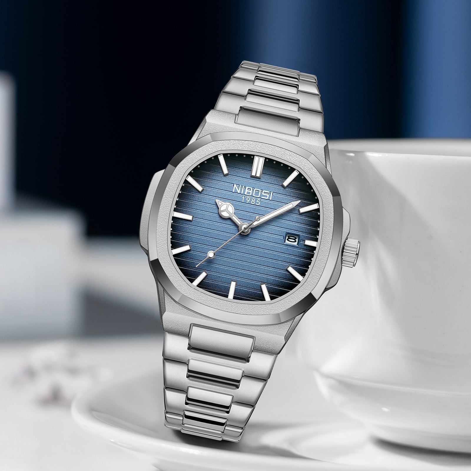Silver Steel Blue Dial Nibosi 2632