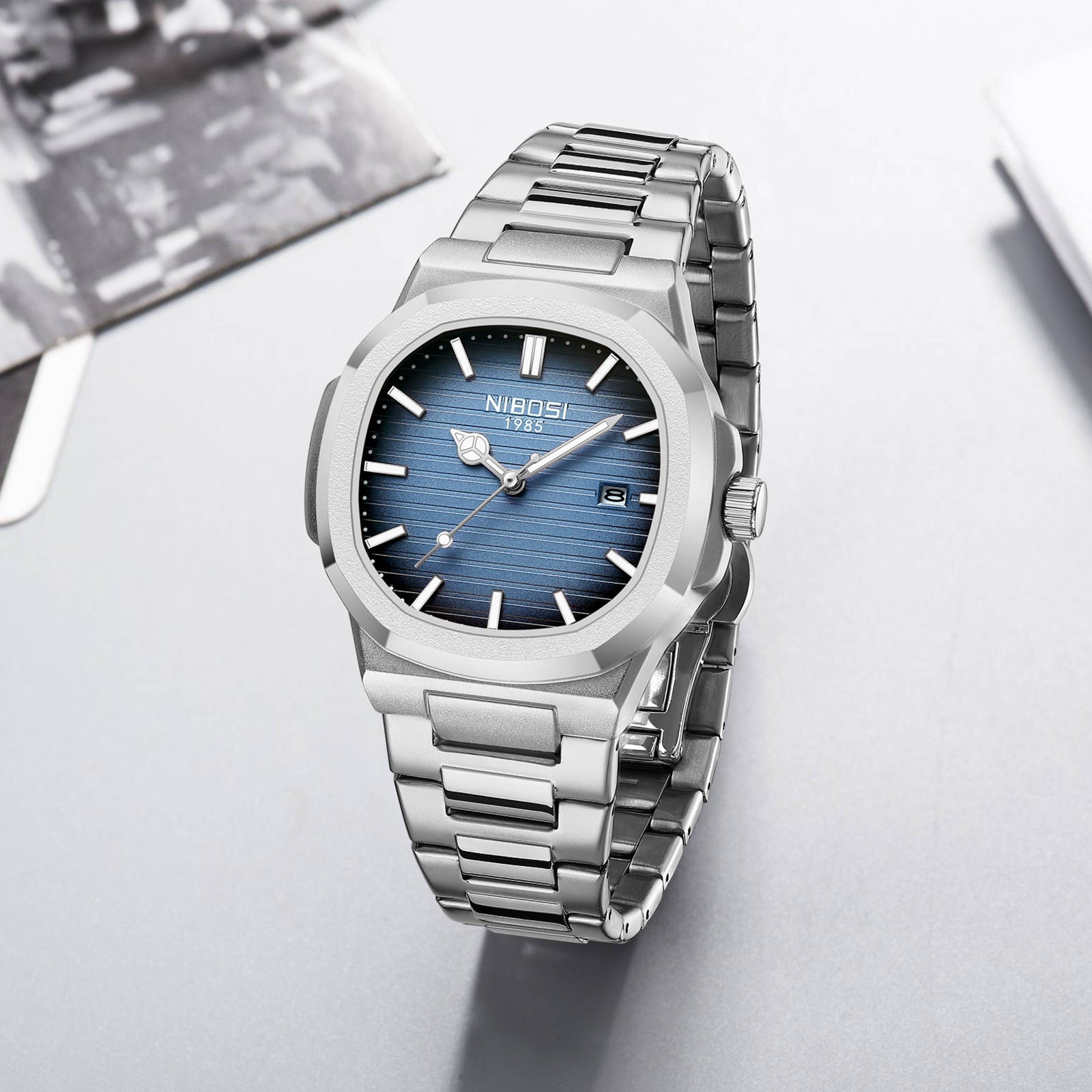 Silver Steel Blue Dial Nibosi 2632