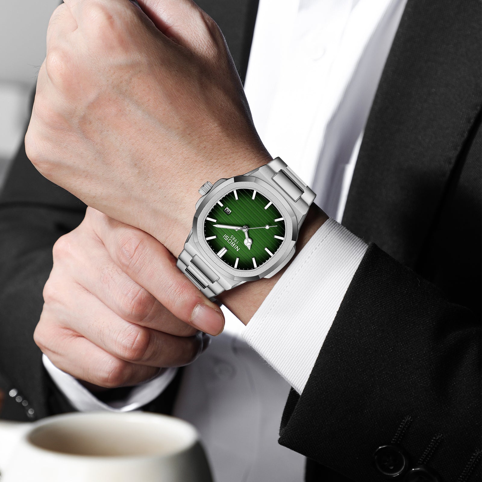 Silver Steel Green Dial Nibosi 2632