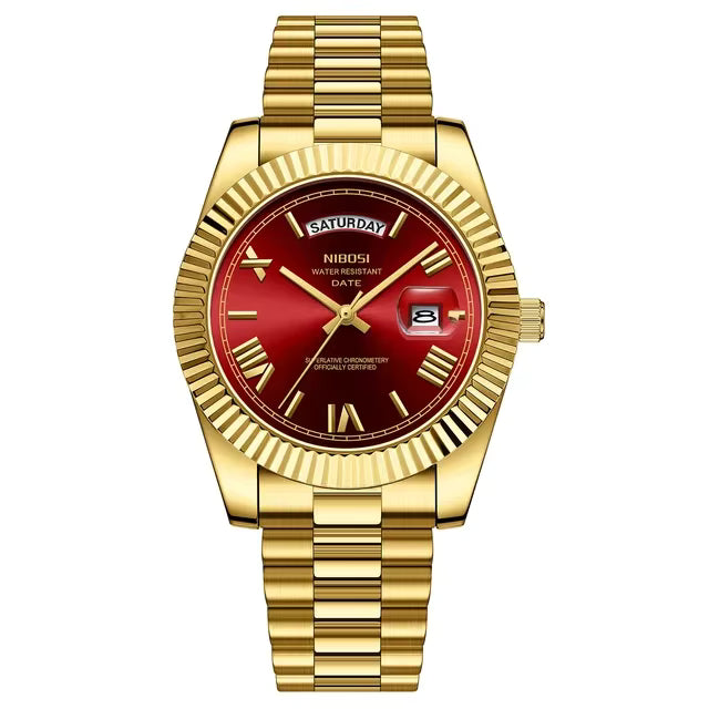 Nibosi Day-Date Gold Red Dial