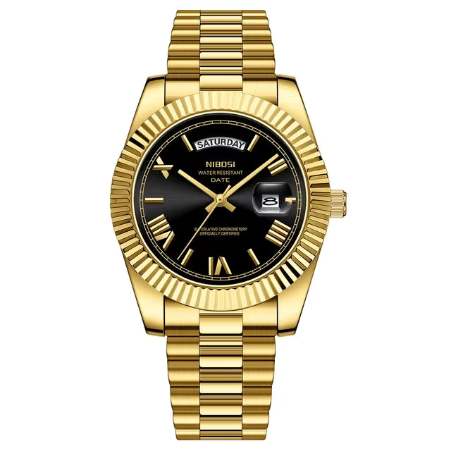 Nibosi Day-Date Gold Black Dial