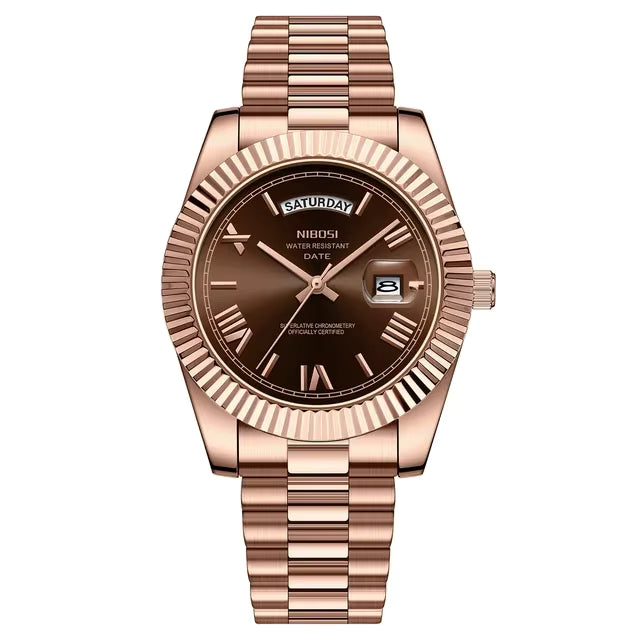 Nibosi Day-Date Rose Gold Coffee Dial
